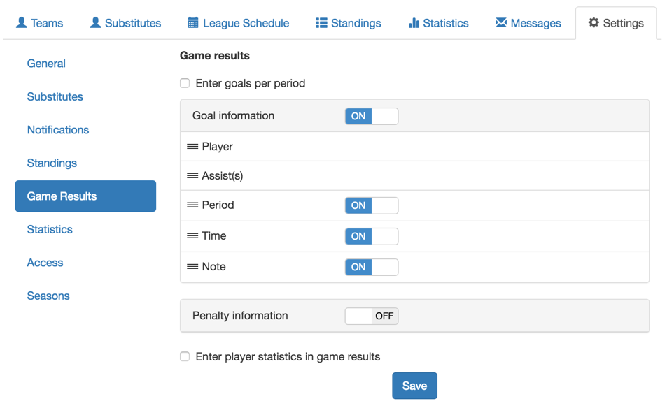 Configuration of your league statistics.