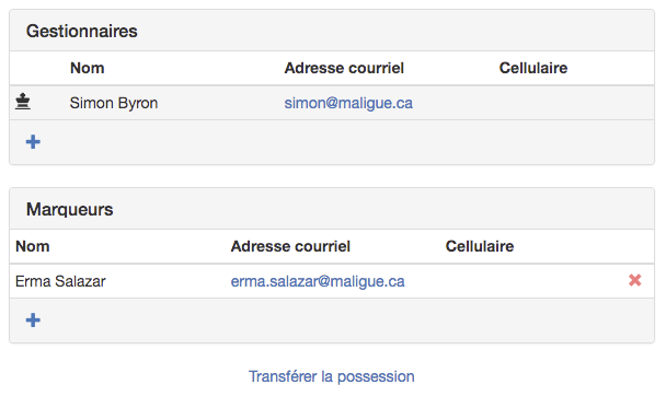 Paramètres d'accès