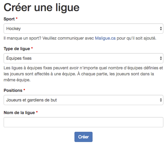 Créer une ligue
