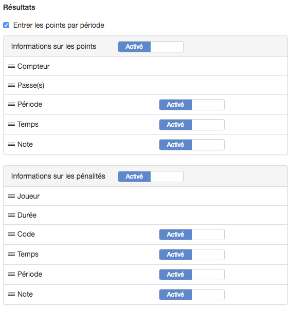 Paramètres de statistiques