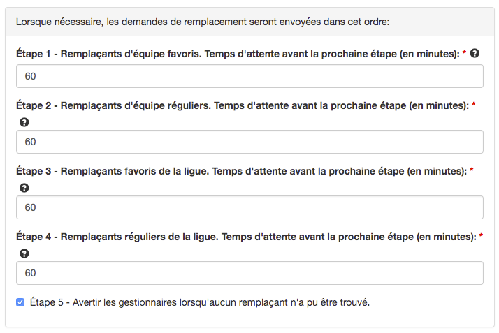 Délais pour le remplacement automatique